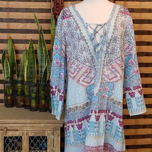 BOHO Tunic Dress Light Floral Easy Breezy NWOT L